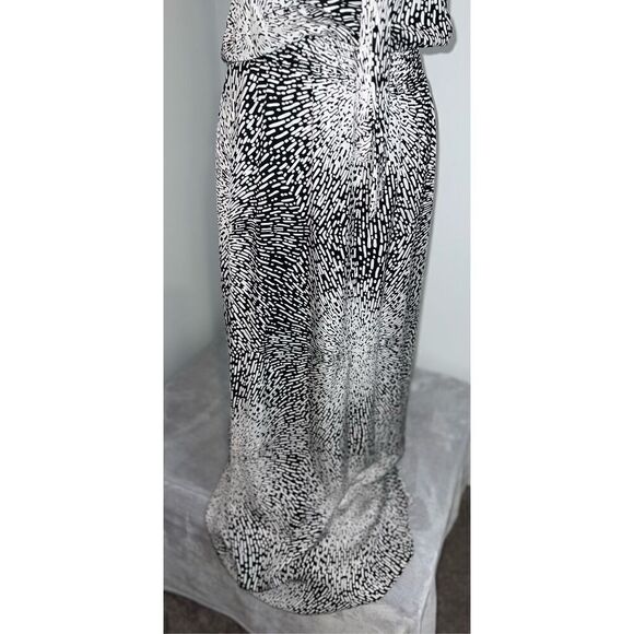 Women’s PARKER 100% Silk Maxi Dress Blk/Wht Large - Picture 3 of 11